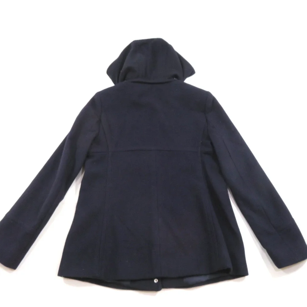 Michael Kors Coat Hooded Wool Blend Navy Blue Zip and Toggle Buttons Sz M